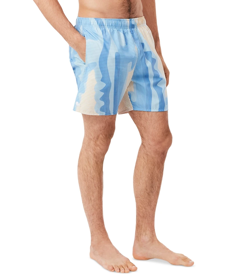 Lacoste Men's Polyester Mid-Length Striped Swim Trunks