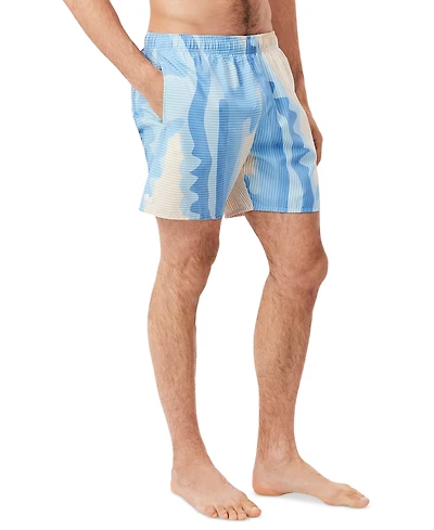 Lacoste Men's Polyester Mid-Length Striped Swim Trunks
