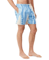 Lacoste Men's Polyester Mid-Length Striped Swim Trunks
