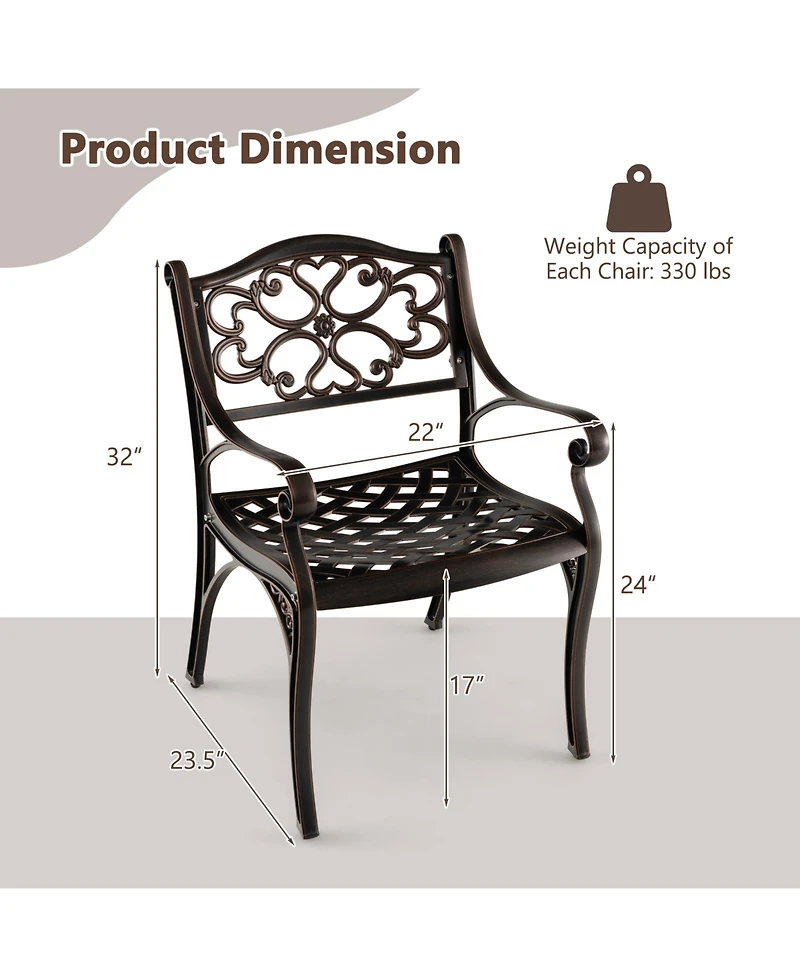 Sugift Set of 2 Cast Aluminum Patio Dining Chairs with Flower Pattern Back