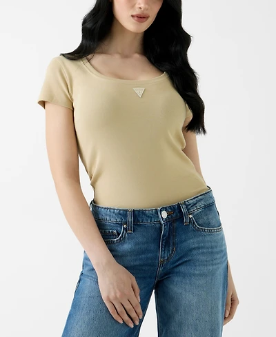 Guess Women's Short-Sleeve Triangle Patch Scoop Neck T-Shirt