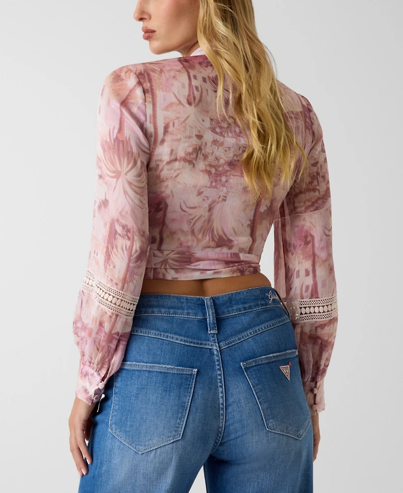 Guess Women's Long-Sleeve Zahara Tie-Front Top
