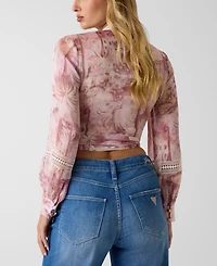 Guess Women's Long-Sleeve Zahara Tie-Front Top