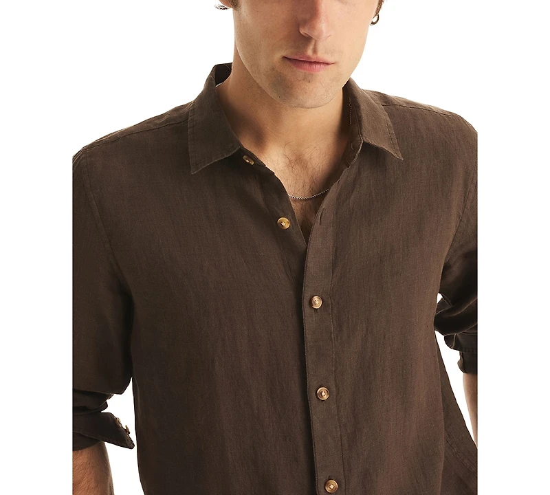 Nautica Men's Classic-Fit Long-Sleeve Button-Up Solid Linen Shirt