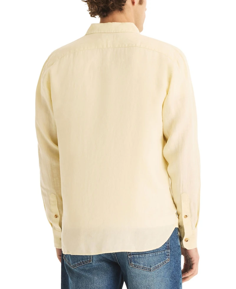 Nautica Men's Classic-Fit Long-Sleeve Button-Up Solid Linen Shirt