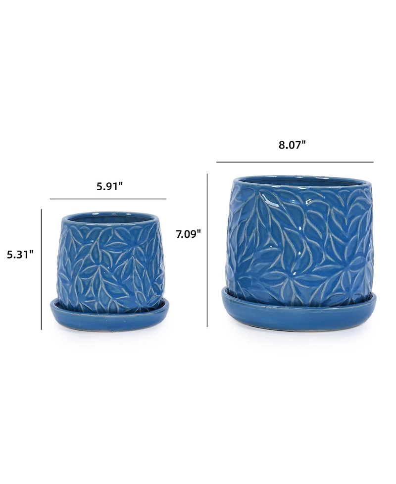 Clihome Handmade Ceramic Flower Pot with Leaf Pattern