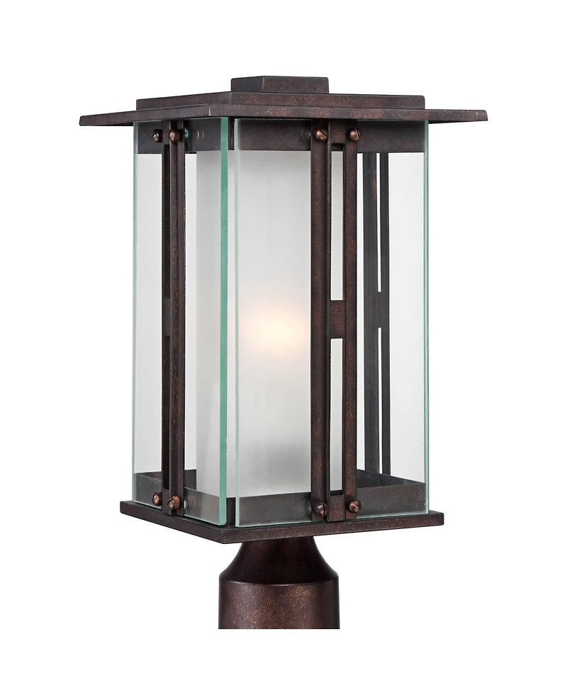 Franklin Iron Works Rustic Industrial Outdoor Post Light with Pier Mount Metal 15 Clear Frosted Glass for Exterior Deck House Porch Yard
