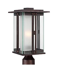 Franklin Iron Works Rustic Industrial Outdoor Post Light with Pier Mount Metal 15 Clear Frosted Glass for Exterior Deck House Porch Yard
