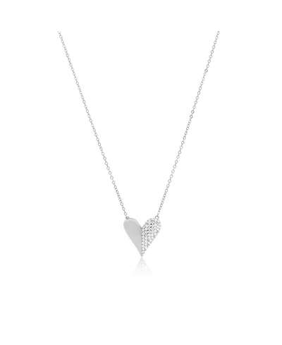 The Lovery Half and Half Cz Single Heart Necklace Sterling Silver