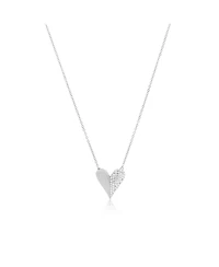 The Lovery Half and Half Cz Single Heart Necklace Sterling Silver