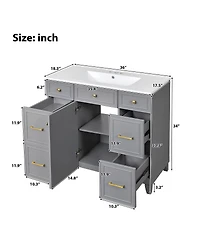 Sillysis 36 Inch Bathroom Vanity with Ceramic Sink, Solid Wood Frame, Ample Storage Drawers and Soft Close Door for Small Spaces