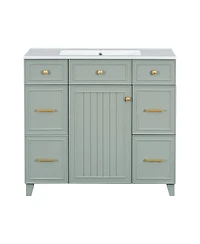 Sillysis 36 Inch Bathroom Vanity with Ceramic Sink, Solid Wood Frame, Ample Storage Drawers and Soft Close Door for Small Spaces