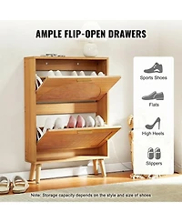 Gouun Rattan-Door Flip-Down Shoe Storage Cabinet with 2 Drawers