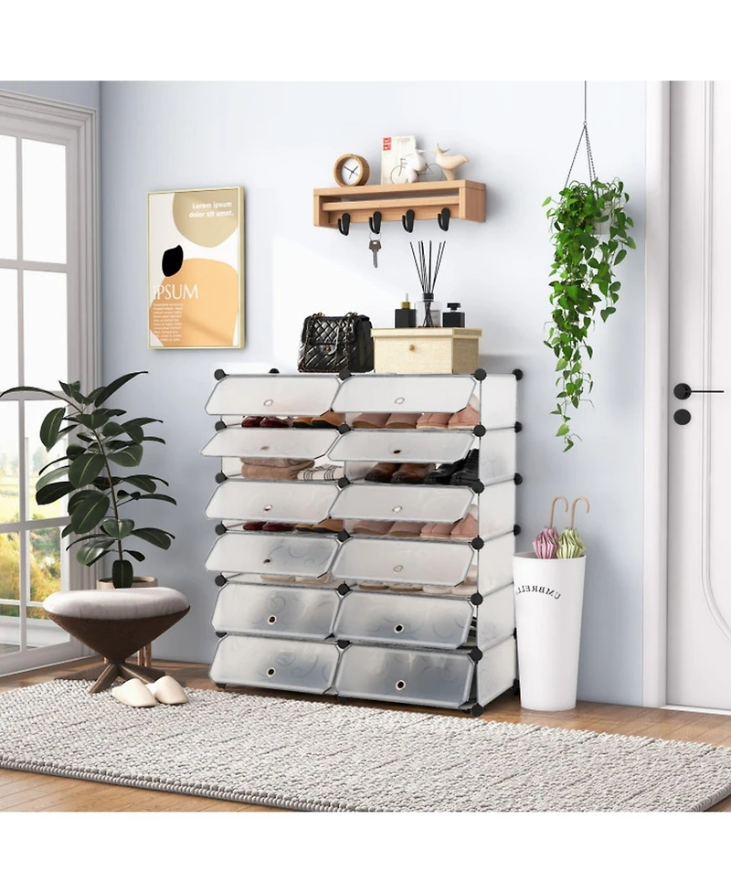 Gouun Plastic Modular Cube Shoe Rack Organizer with Transparent Doors