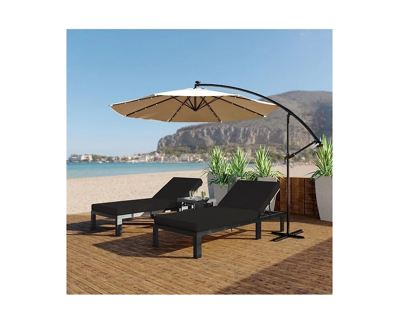 LeisureMod Chelsea Patio Chaise Lounge Chair Black Aluminum 4-Position Adjustable Reclining Outdoor Sun Lounger for Pool Rust-Proof Frame