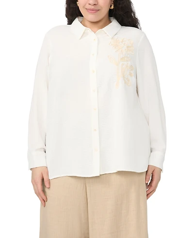 Vince Camuto Plus Button-Down Flower Applique Blouse