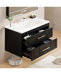 gaomon Floating Bathroom Vanity with Sink, Modern Wall-Mounted Cabinet Ceramic Top, 2 Drawer Storage for Small or Apartment
