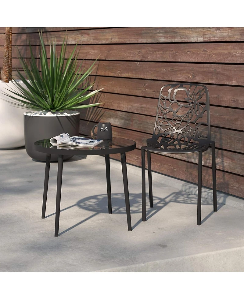 LeisureMod Devon Patio Dining Chair, Aluminum Stackable Design Side Weather Resistant Metal No Assembly, Uv Protected
