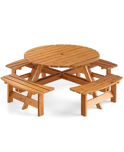 Slickblue Round Picnic Table Set for 8 Person with Benches, Circular Outdoor Dining Table