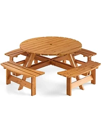 Slickblue Round Picnic Table Set for 8 Person with Benches, Circular Outdoor Dining Table