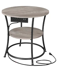 Slickblue 2 Tier Round Side Table with Power Outlets End Storage