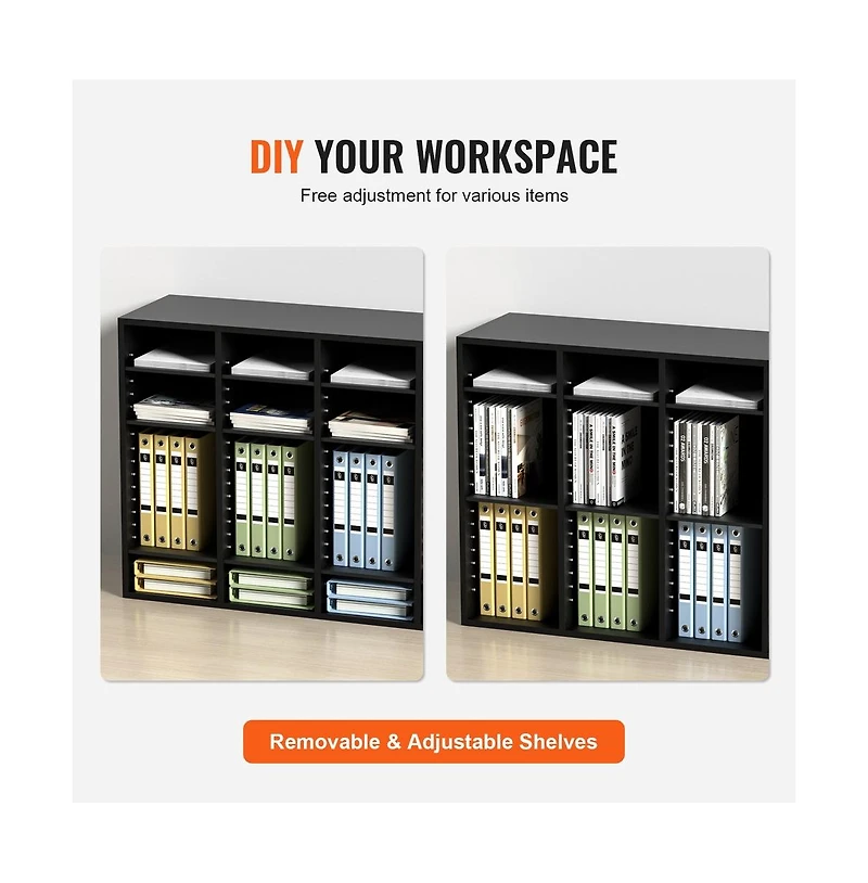 Sugift Compartment Wood Literature Organizer File Sorter with Shelves