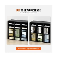 Sugift Compartment Wood Literature Organizer File Sorter with Shelves