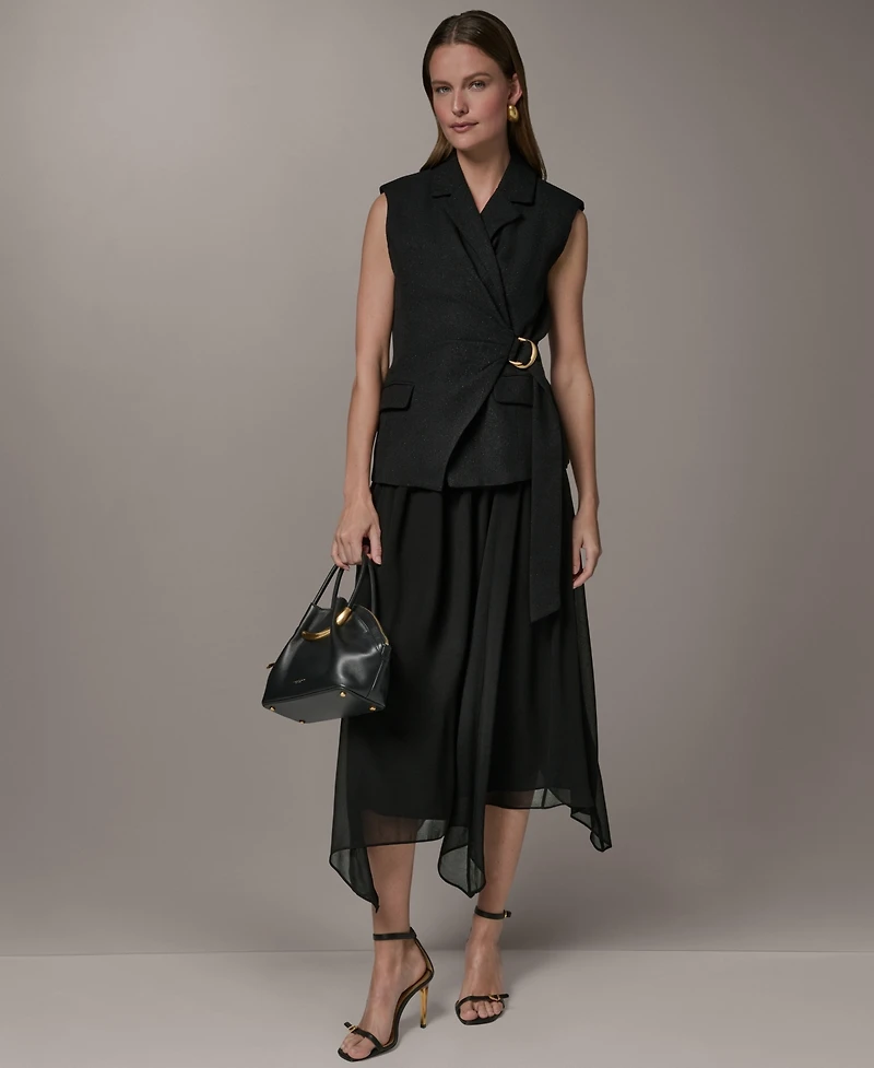 Donna Karan New York Women's Collared Sleeveless Fit & Flare Dress