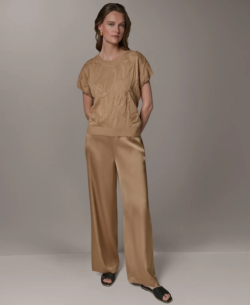 Donna Karan New York Women's Short-Sleeve Crewneck Cotton Sweater