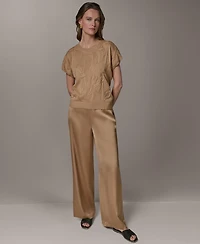 Donna Karan New York Women's Short-Sleeve Crewneck Cotton Sweater