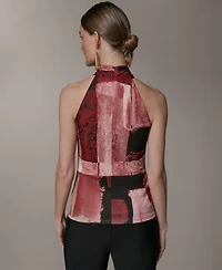 Donna Karan New York Women's Geometric Printed Halter Neck Top