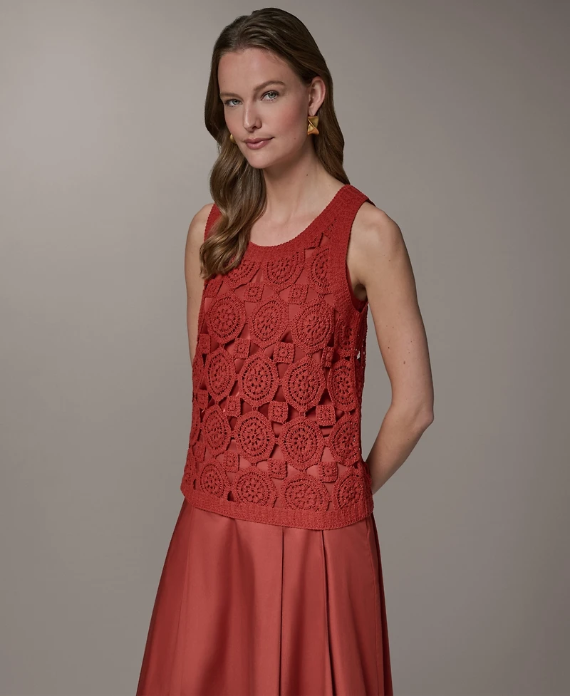 Donna Karan New York Women's Crewneck Crochet Shell Sweater
