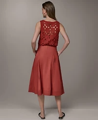 Donna Karan New York Women's Back Zipper Pleated Midi Skirt