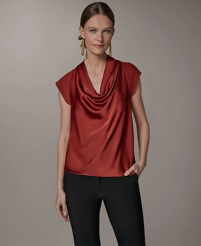 Donna Karan New York Women's Mixed Media Cowl Neck Top
