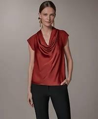 Donna Karan New York Women's Mixed Media Cowl Neck Top