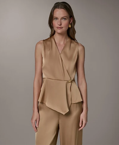 Donna Karan New York Women's Sleeveless Peplum Faux Wrap Top