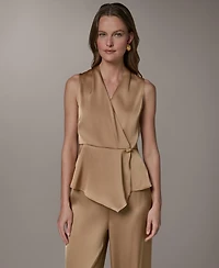 Donna Karan New York Women's Sleeveless Peplum Faux Wrap Top