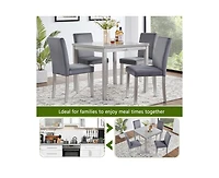 sumyeg 5-Piece Silver Grey Crystal Accent Wood Dining Set with Square Kitchen Table and 4 Upholstered Chairs