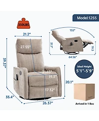 Boyel Living Heat Massage Manual Recliner Chair with Rocker Swivel in Fabric for Living Room