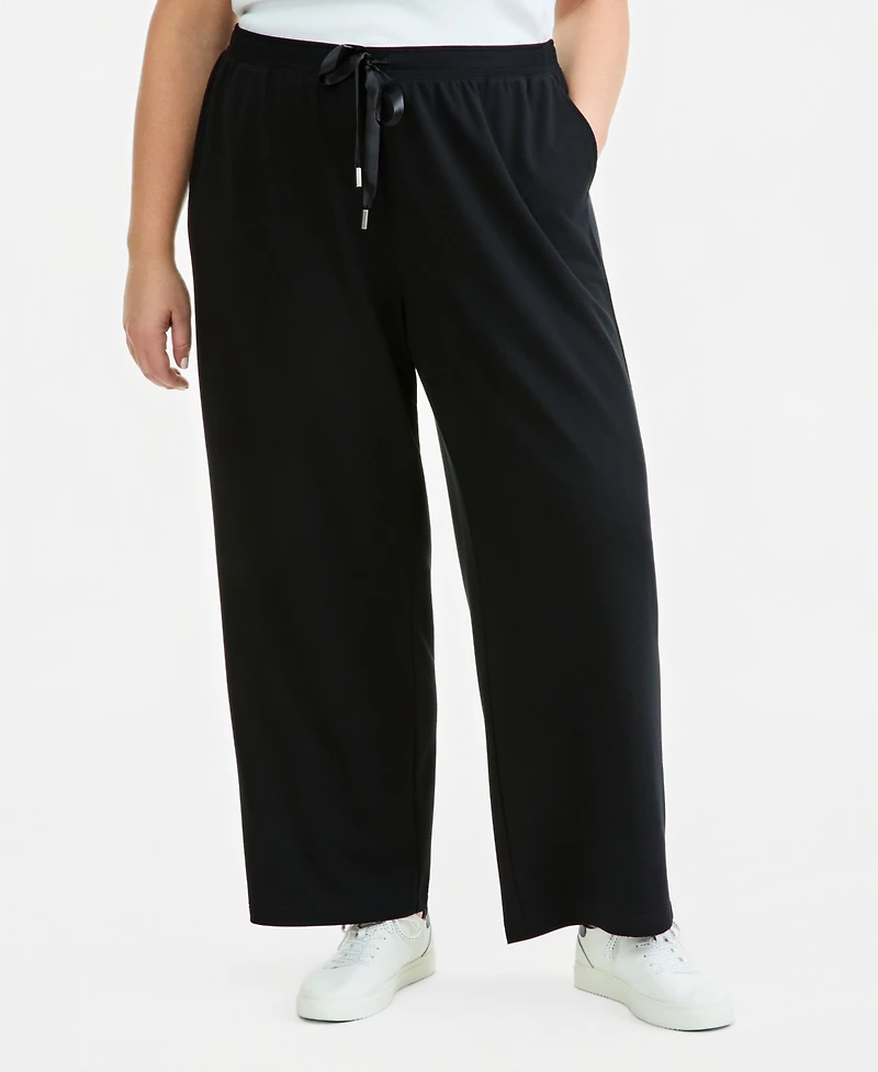 Style & Co Plus LuxLounge French Terry Wide-Leg Drawstring Pants, Macy's Exclusive