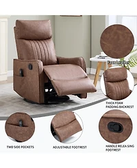 Boyel Living Heat Massage Manual Recliner Chair with Rocker and Swivel in Fabric for Living Room