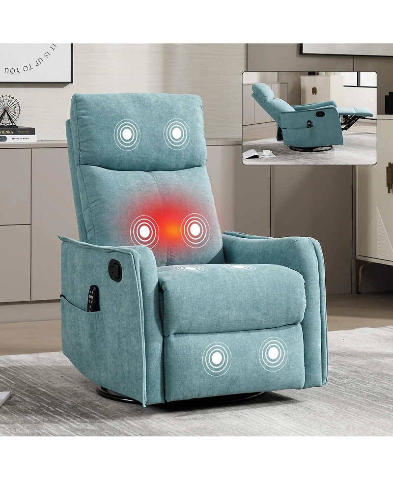 Boyel Living Heat Massage Manual Recliner Chair with Rocker and Swivel Fabric for Room