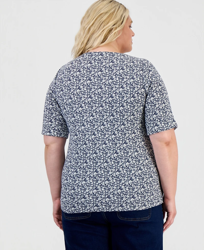 Style & Co Plus Printed Boat-Neck Elbow-Sleeve Top, Macy's Exclusive