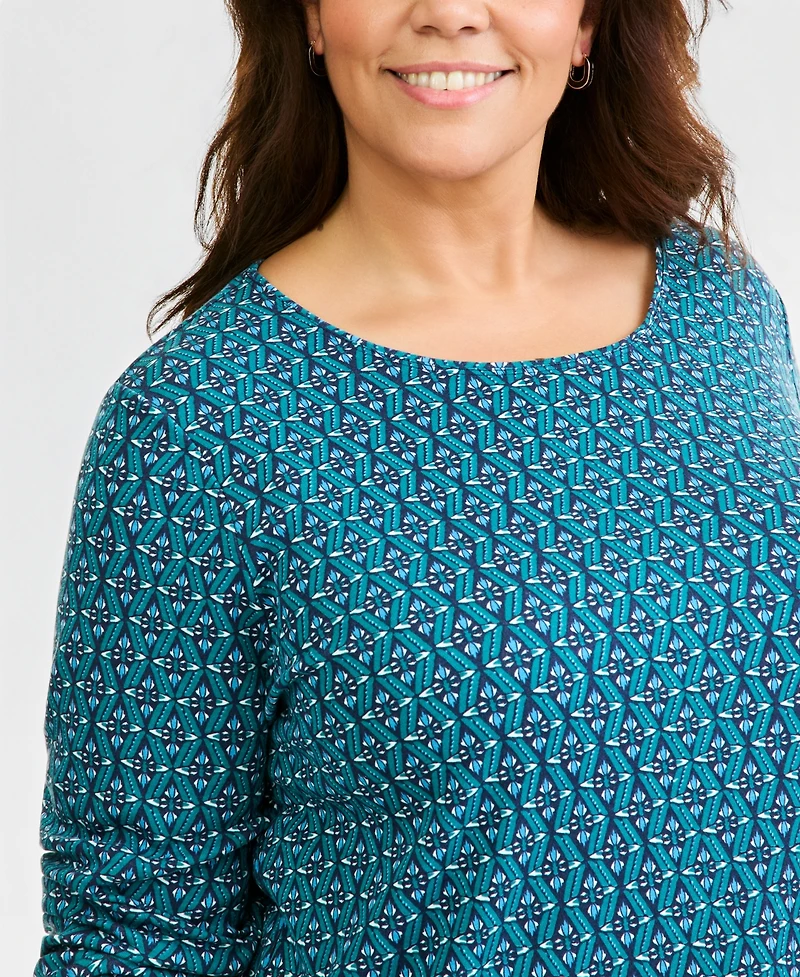 Style & Co Plus Long-Sleeve Scoop Neck Geometric T-Shirt, Macy's Exclusive