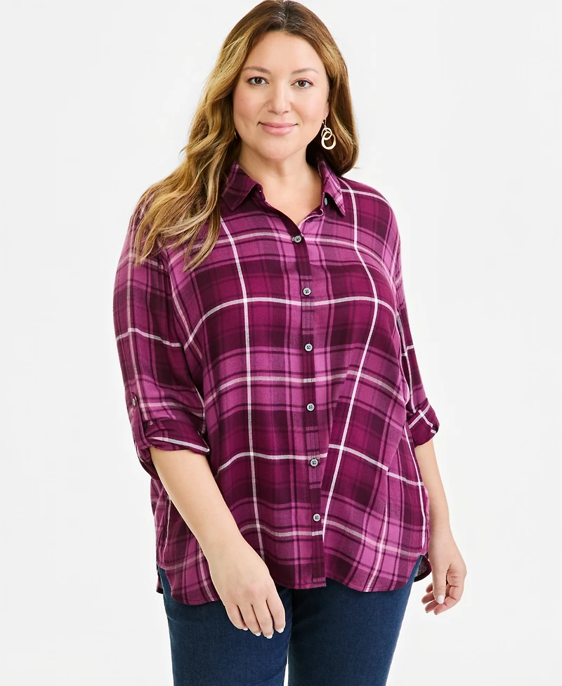 Style & Co Plus Plaid Button-Up Shirt, Macy's Exclusive