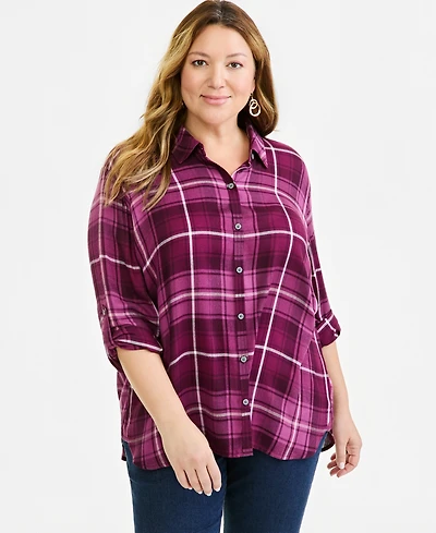 Style & Co Plus Plaid Button-Up Shirt, Macy's Exclusive