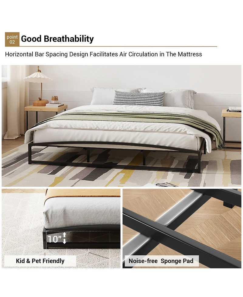 homfan 10-Inch Platform Bed Frame with Arched Design, Low Profile, Noise-Reducing Frame, No Box Spring Needed
