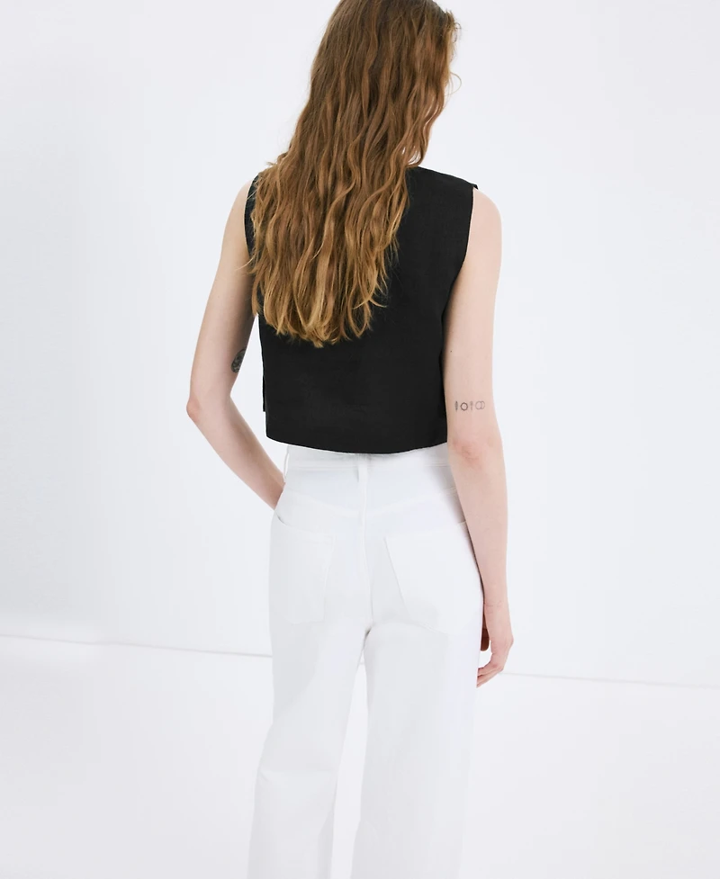 Mango Women's Linen Crop Top