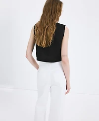 Mango Women's Linen Crop Top