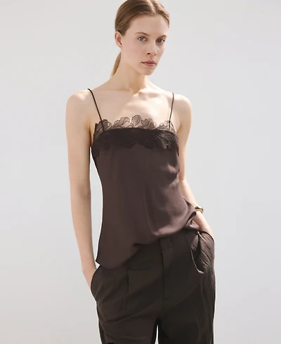 Mango Women's Lace Trim Top